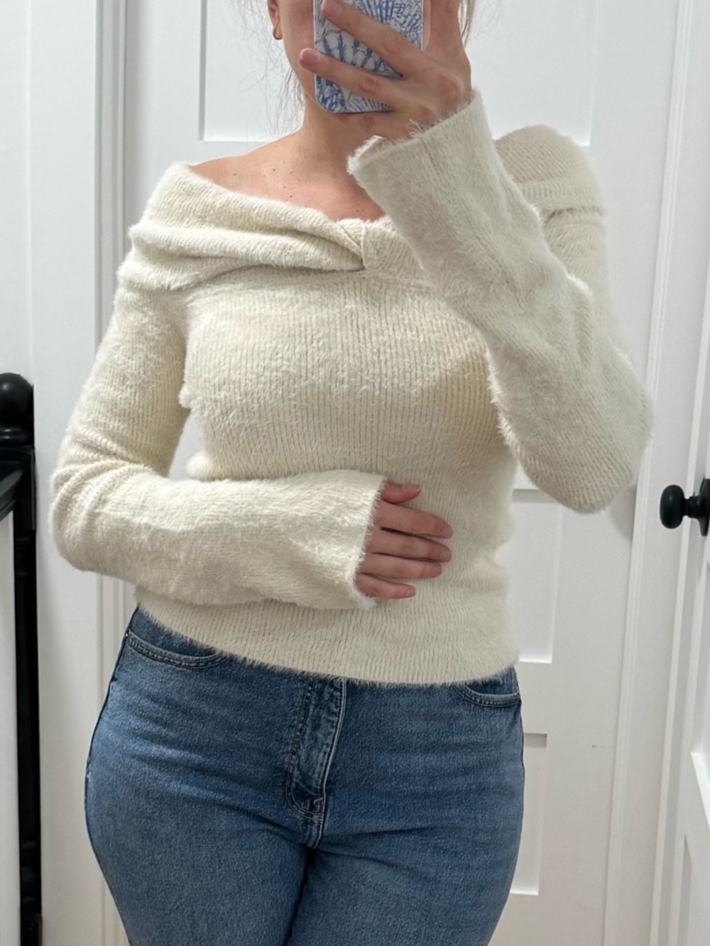 Cream Fuzzy Knit Sweater